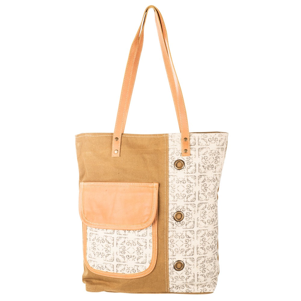 Clea Ray Black and White Pattern Bag with Leather Pocket
