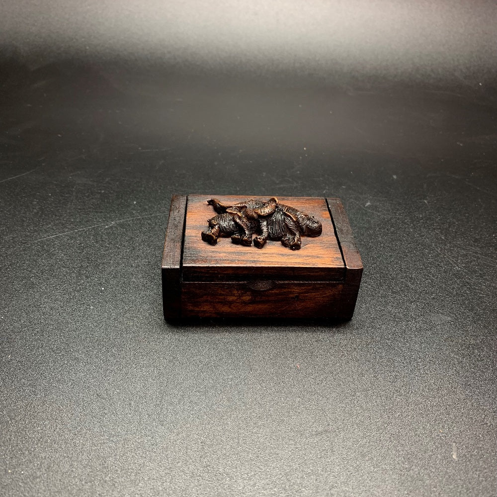 Carved Elephant Topped Wooden Box