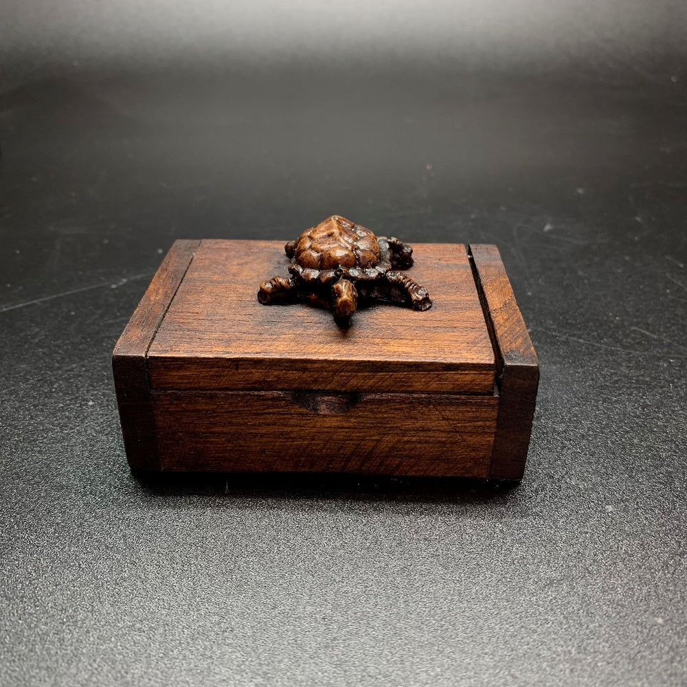 Carved Turtle Topped Wooden Box