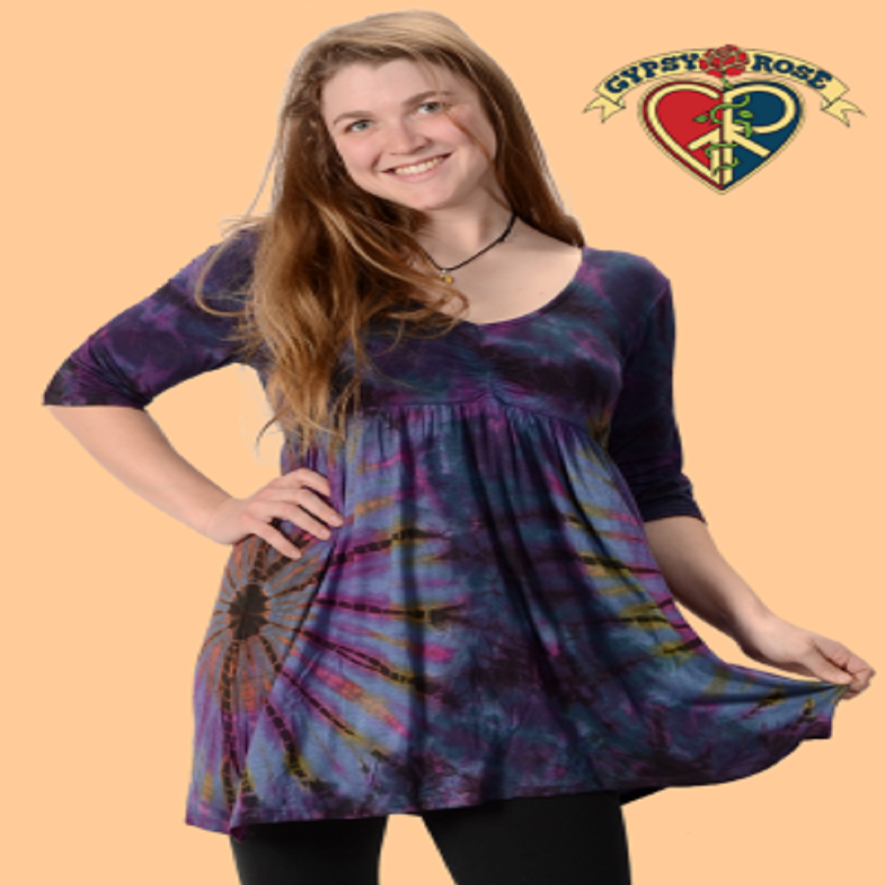 Color Splendor Tie Die Spandex Blend 3/4 Sleeve Babydoll Dress