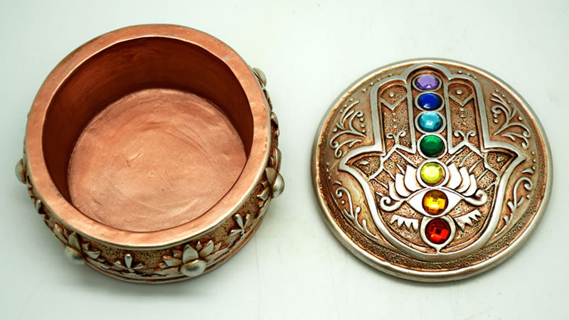 Hamsa Hand Box with Chakra Stones
