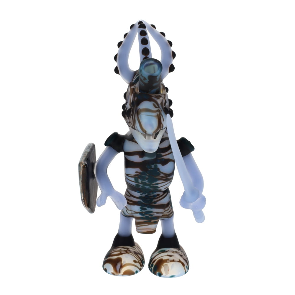 Hardman Art Glass Light Blue & Black Sandblasted Chameleon Warrior Bot