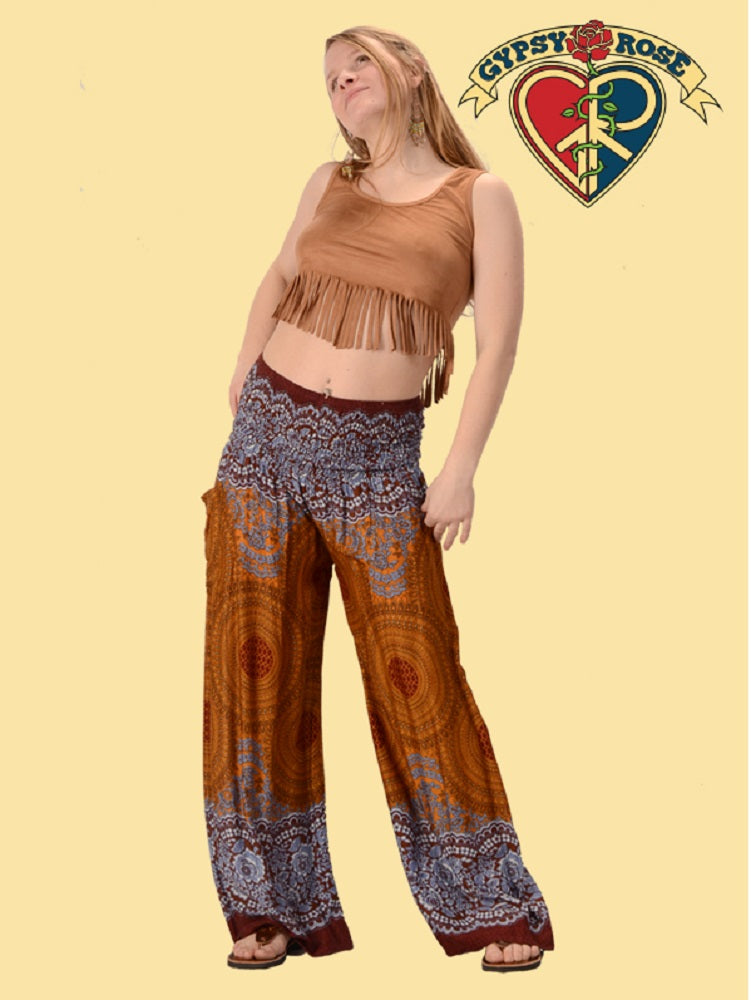 Honeycomb Mandala Print Wide Leg Pants