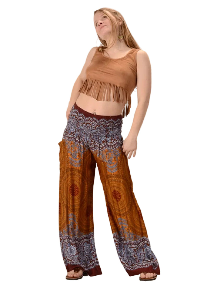 Honeycomb Mandala Print Wide Leg Pants