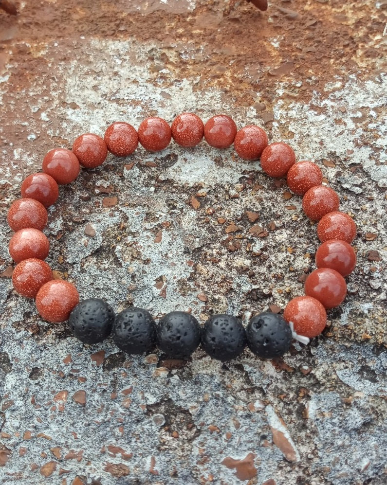Lava Rock Goldstone Bracelet - 8mm