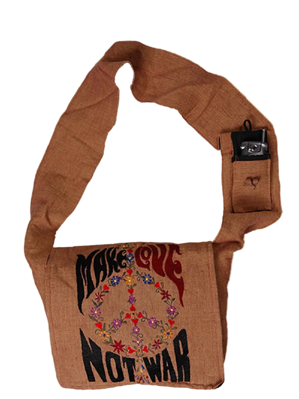 Make Love Not War Peace Embroidered Cotton Bag