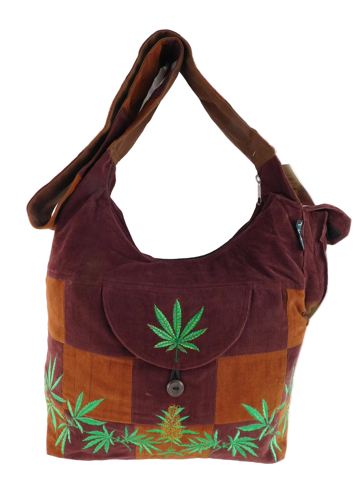 Ixchel Patchwork Corduroy Saddle Bag with Ganja Leaf Embroidery