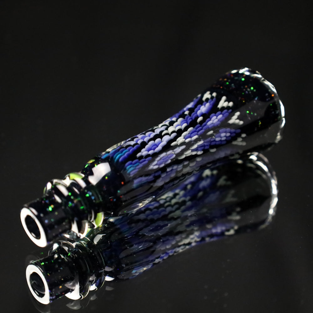 Rotational Science Glass Cold Worked & Faceted Peyote Stich Chillum #14 / BLK/CRSH