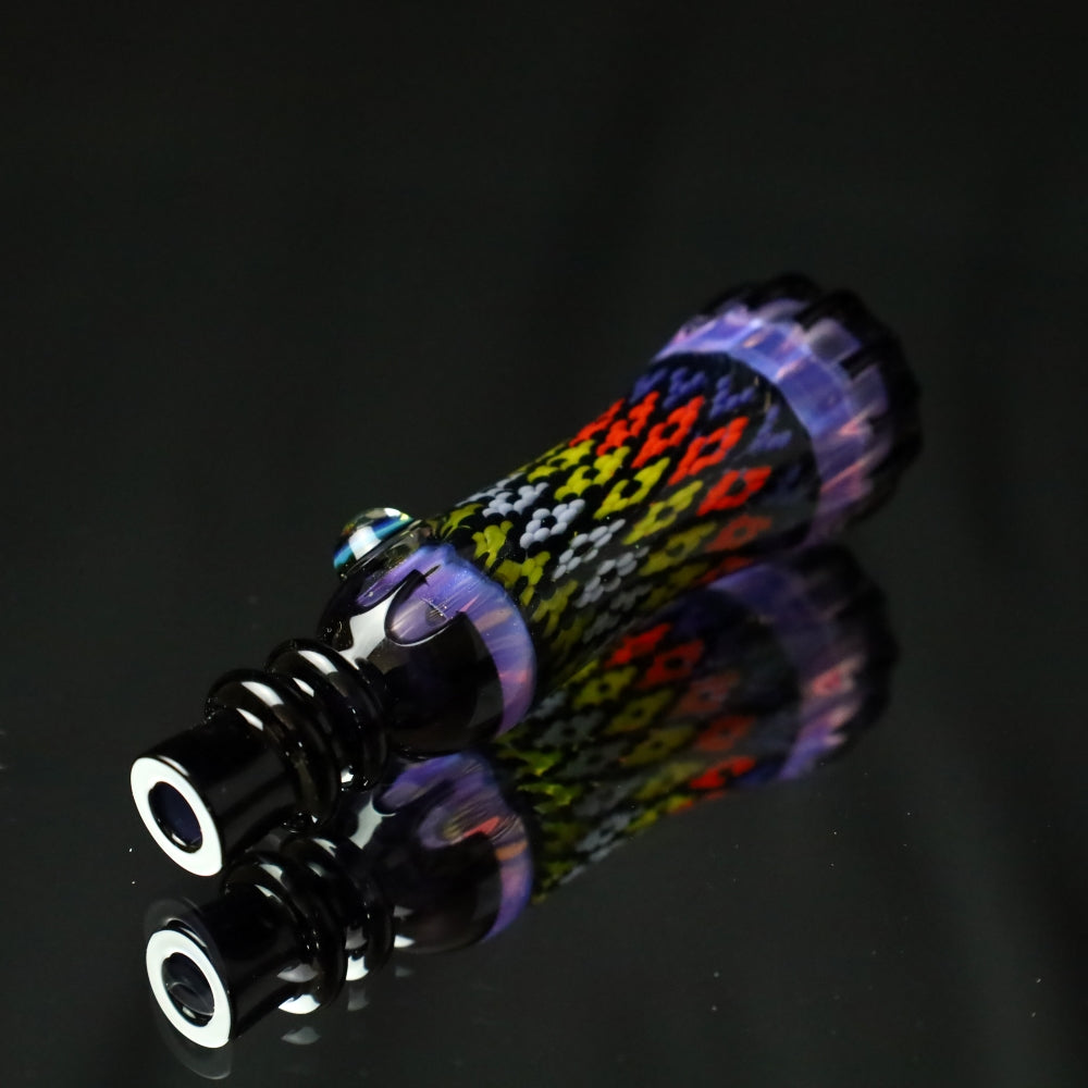 Rotational Science Glass Cold Worked Peyote Stich Chillum #18 / BLK/PNK