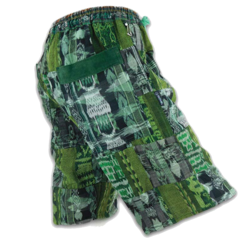 Patchwork Hand Woven Cotton Shorts - Green - 2X