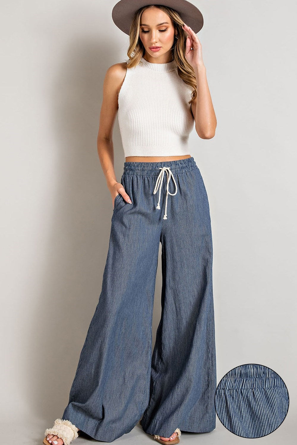 Iyah Pants - High Waisted Tailored Pants in Navy Pinstripe