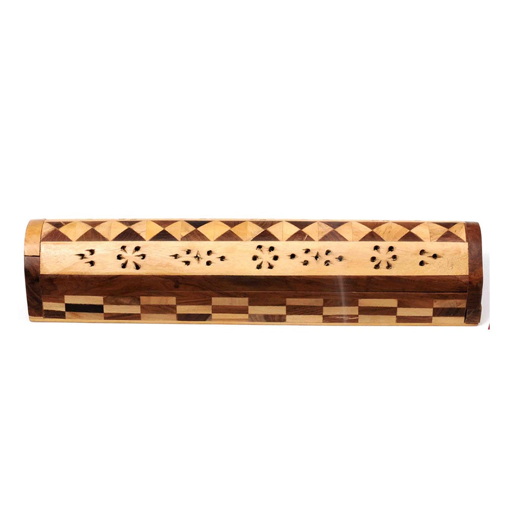 Wood Inlaid Coffin Incense Burner - Two Tone