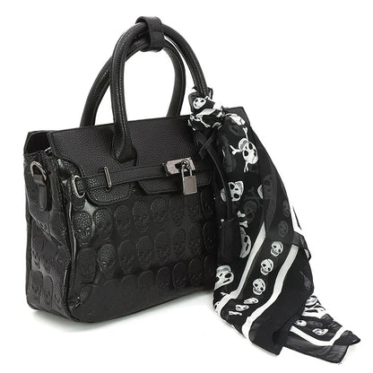 Embossed Skull Handbag with Scarf