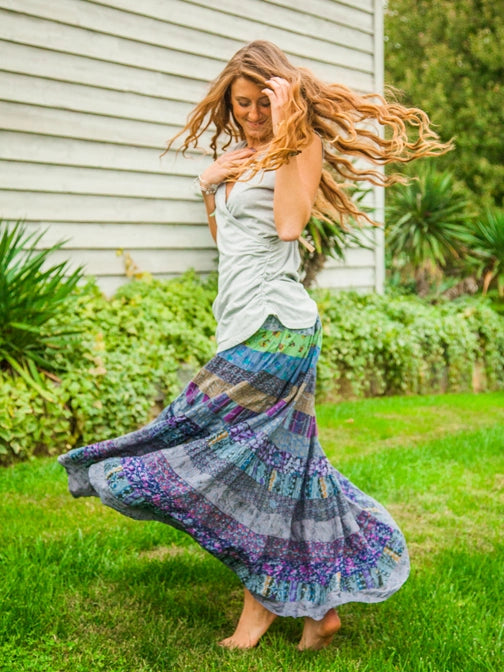 Blue Sky Designs Tiered Patchwork Panel Skirt