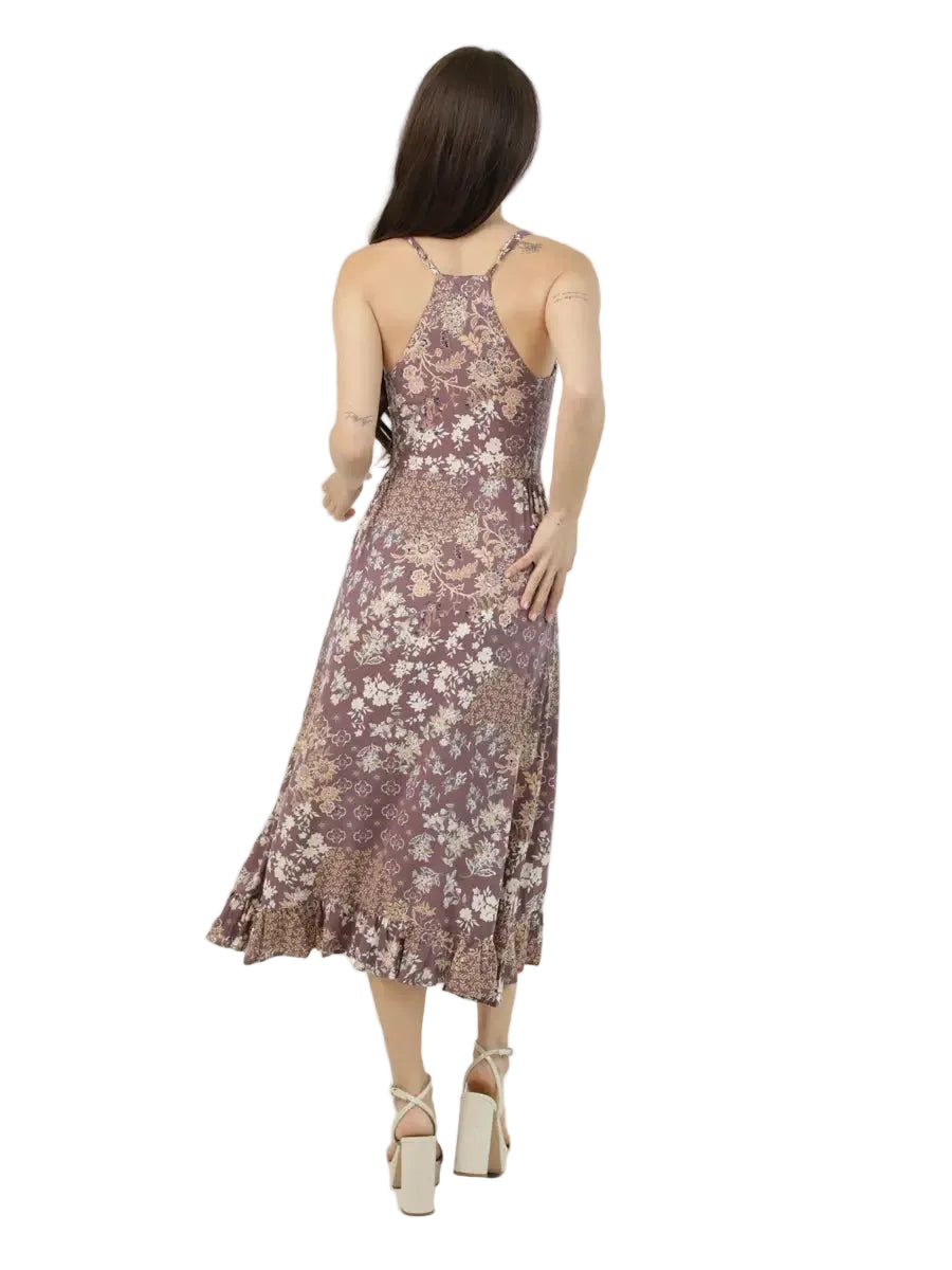 Floral Side-Smocked Racerback Midi Dress in Peppercorn
