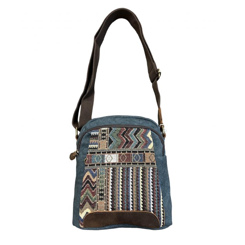 Canvas & Woven Tapestry Crossbody Bag