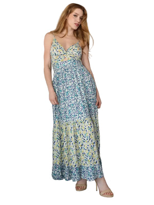 Azure Mixed Print Twist Front Cut Out Maxi Dress