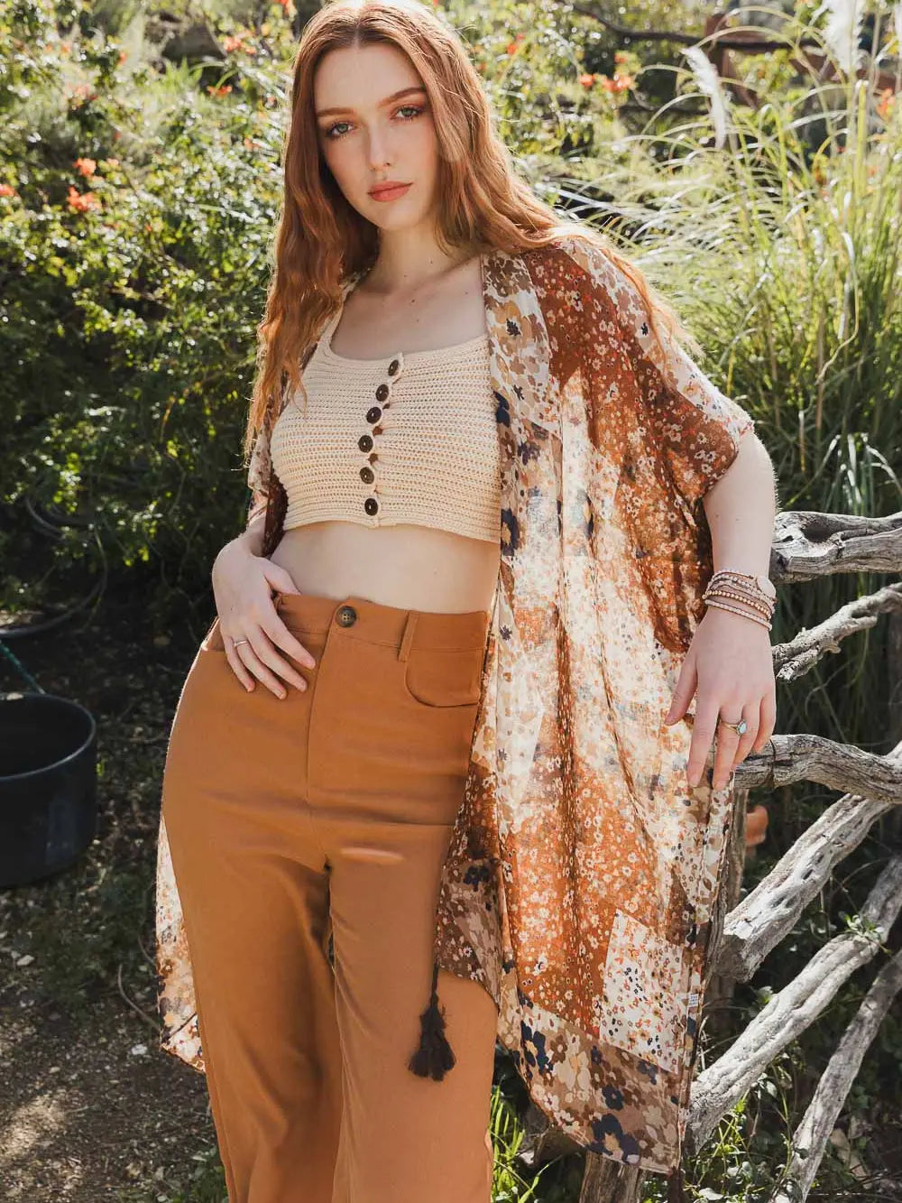 Meadow Patchwork Floral Kimono in Rust