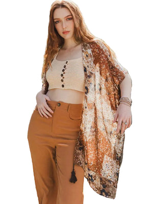 Meadow Patchwork Floral Kimono in Rust