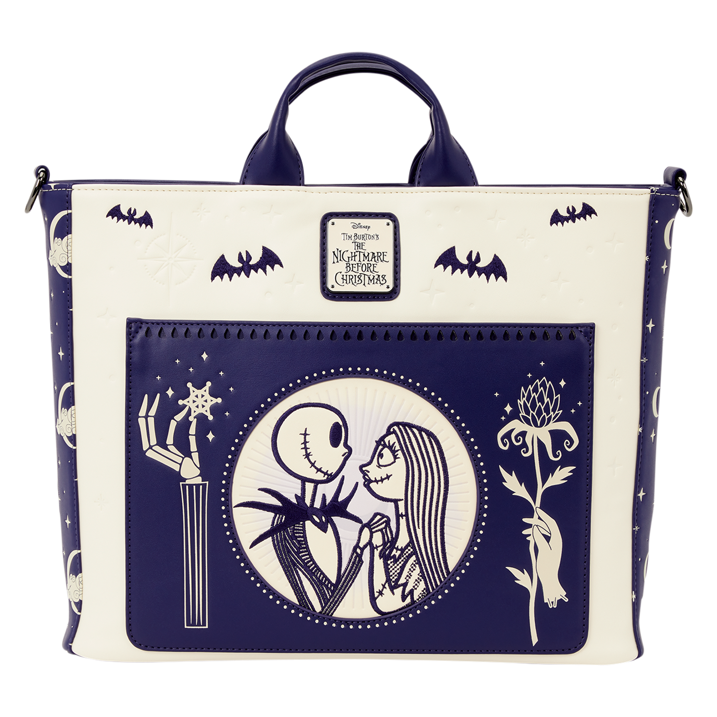 Loungefly The Nightmare Before Christmas Jack Skellington & Sally Night Sky Convertible Backpack and Tote Crossbody Bag