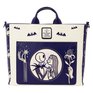 Loungefly The Nightmare Before Christmas Jack Skellington & Sally Night Sky Convertible Backpack and Tote Crossbody Bag