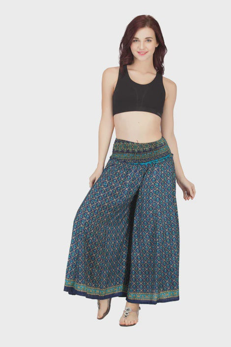 Sari Print Wide Leg Pants with Elastic Waist