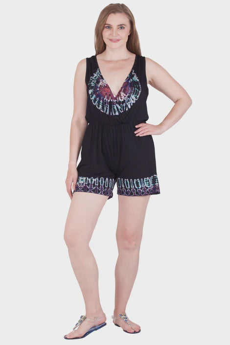 Tie Dye Black V-Neck Romper