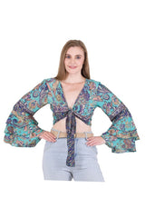 Sari Top With Ruffled Bell Sleeves