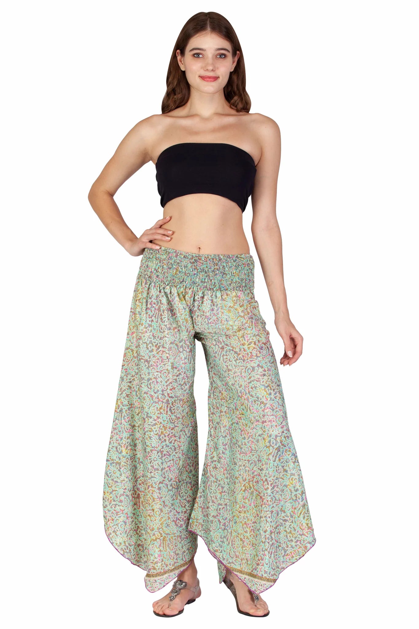 Sari Palazzo Pants with Smocked Waistband - Assorted Prints