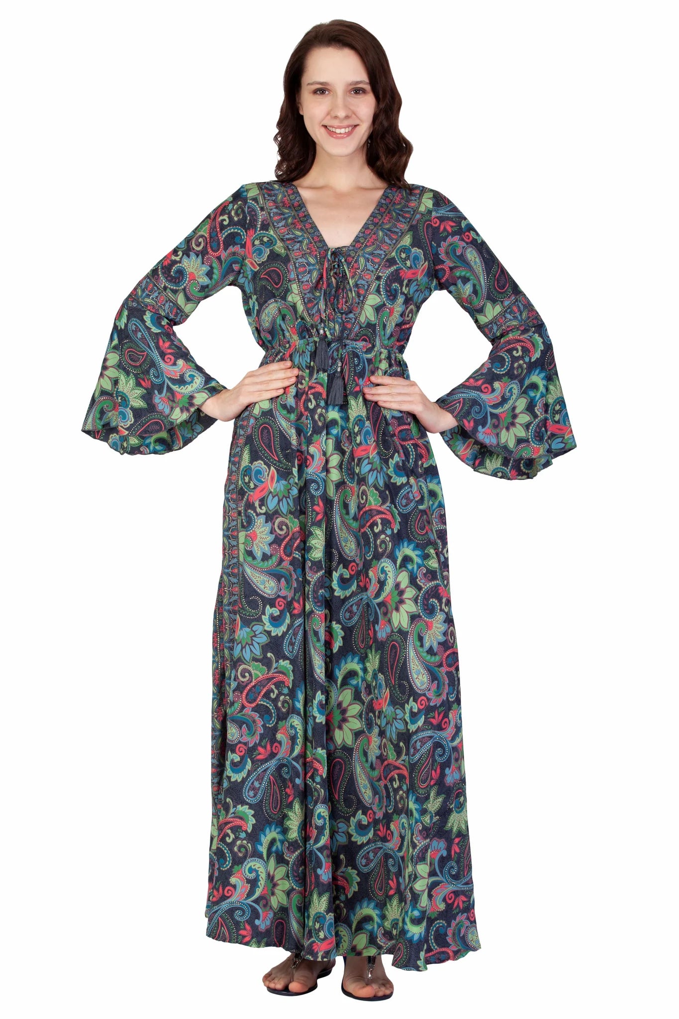 Paisley Print Bell Sleeved Long Dress