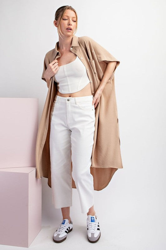 button down midi dress short sleeve Short Sleeve Button Down Midi Dress in Taupe SALE – Sunshine Daydream