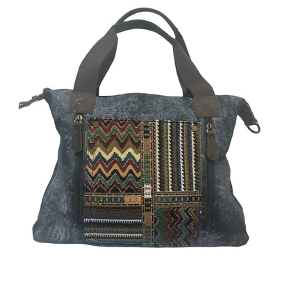 Stonewashed Canvas Tote – Charcoal Grey & Southwest Tapestry