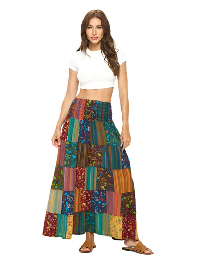 Smocked Mushroom Patchwork Skirt