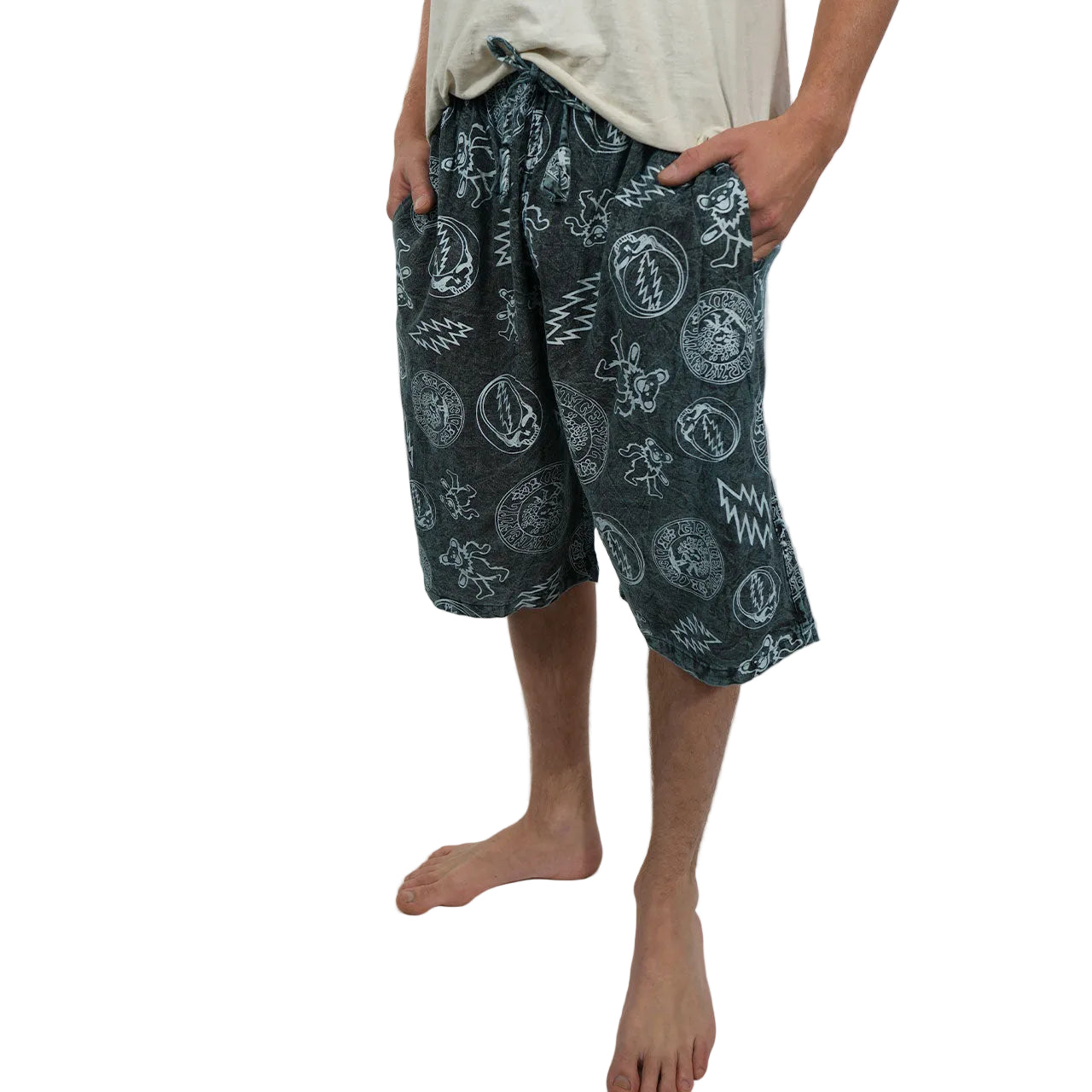 Grateful Dead All Over Print Stone-Washed Shorts in Blue