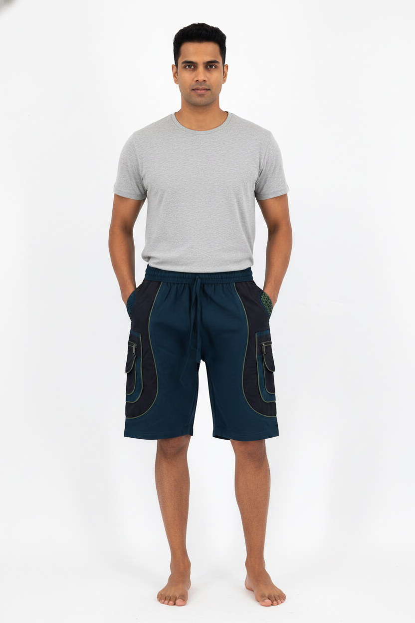 Flower of Life Cargo Shorts in Teal