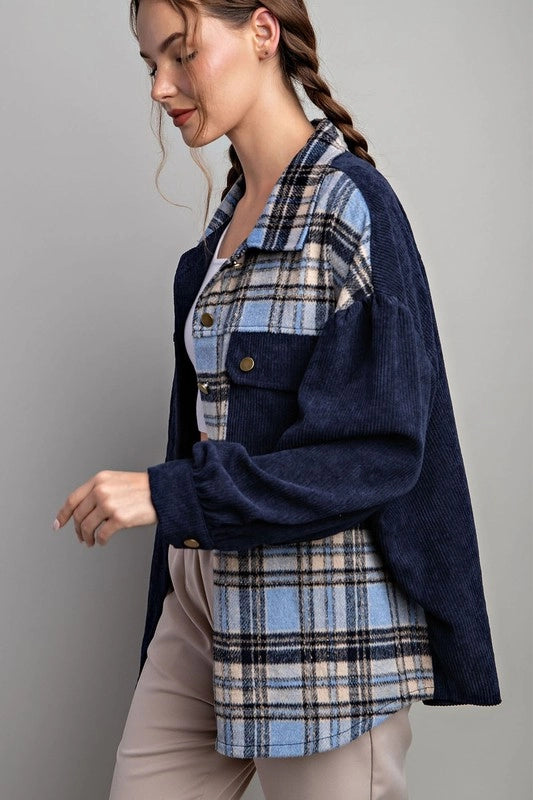 Plaid Corduroy Button Down Jacket