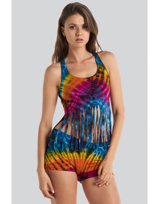 Cosmic Fringe Tie Dye Lace-Up Crop Top in Assorted Colors