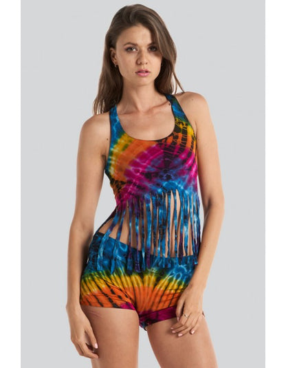 Cosmic Fringe Tie Dye Lace-Up Crop Top in Assorted Colors