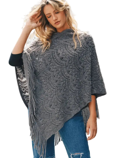 Scallop Lace Poncho in Gray