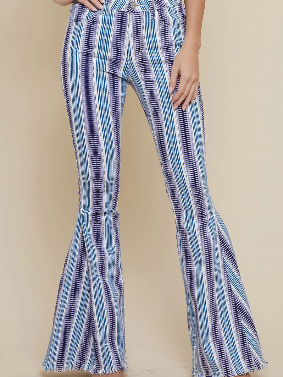 Western Aztec Print Bell Bottom Pants