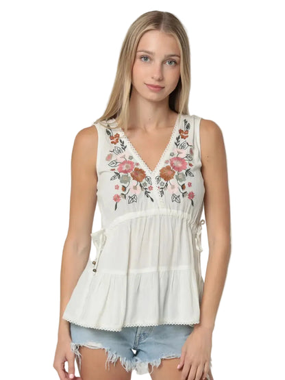 Meadow Embroidered Peplum Tank