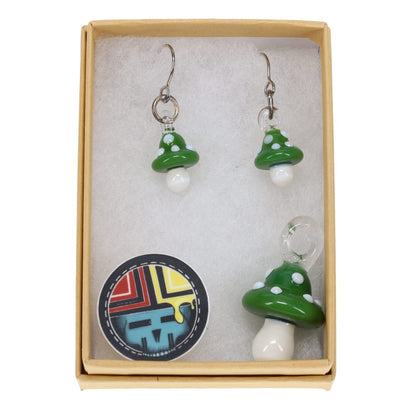 Sugar Mattys Glass Mushroom Pendant & Earrings Set