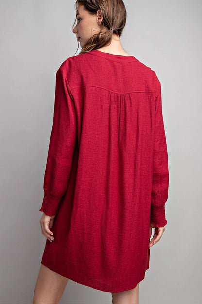 Button Down Tunic Dress in Wine SALE