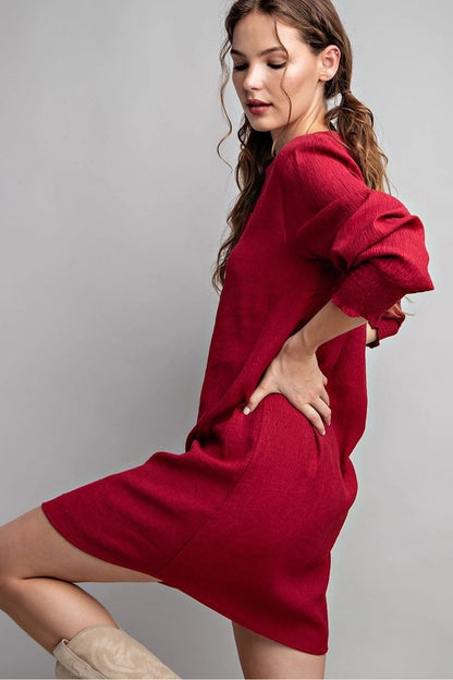 Button Down Tunic Dress in Wine SALE
