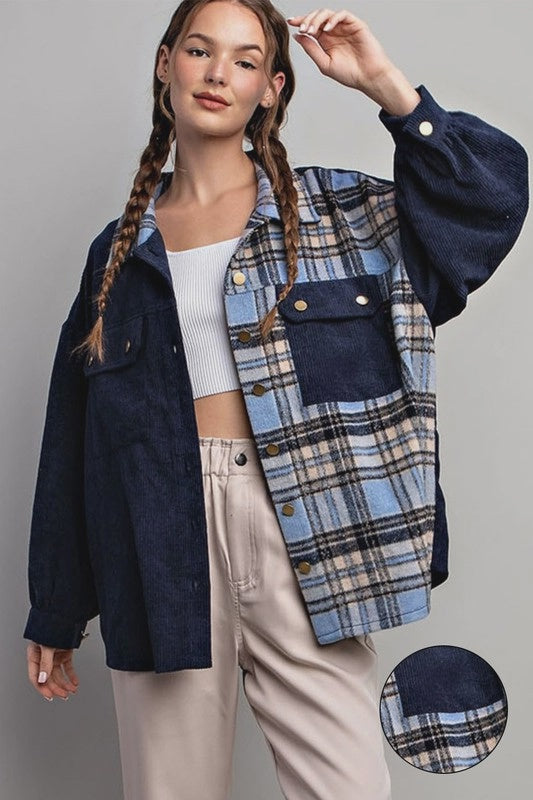 Plaid Corduroy Button Down Jacket