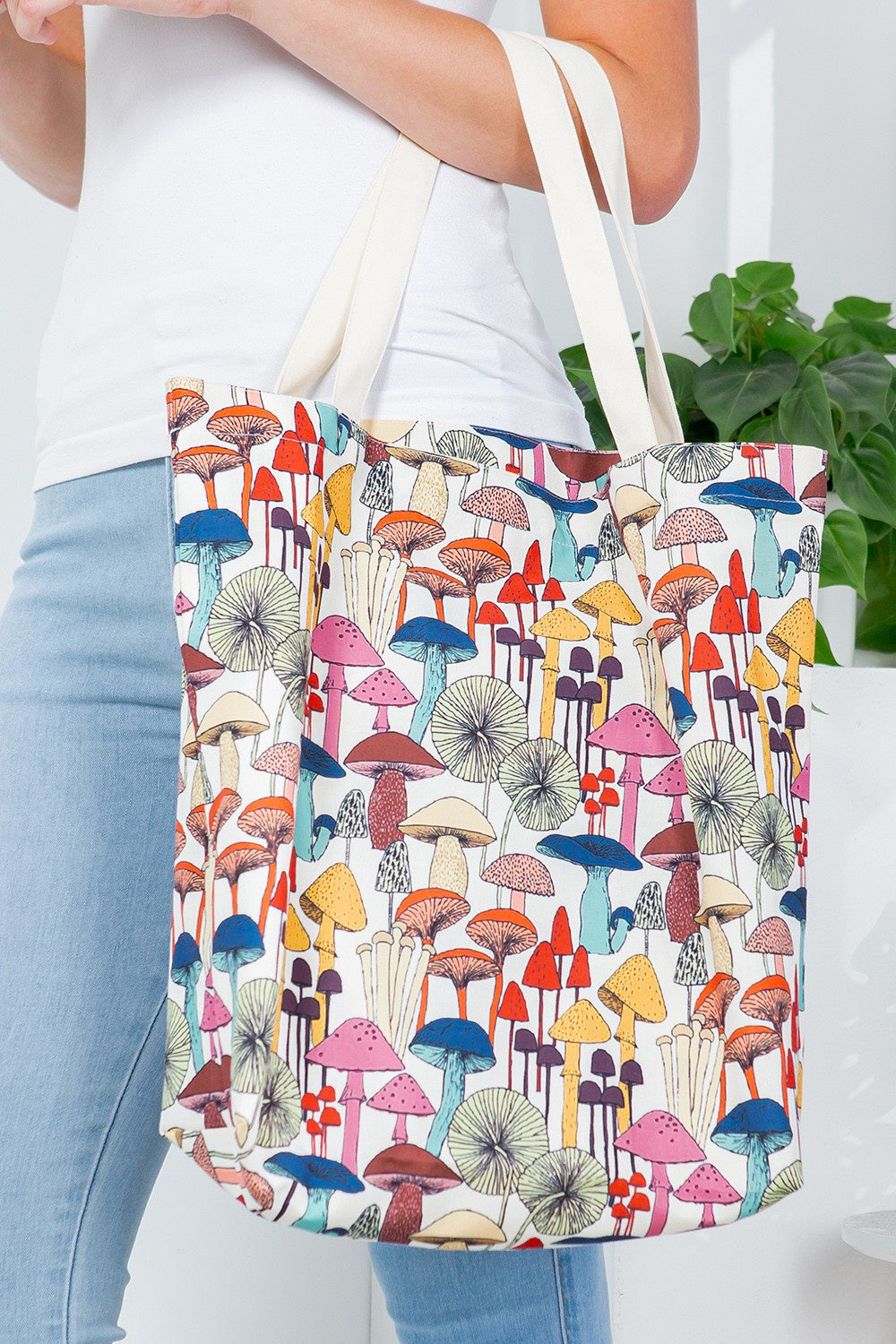 Whimsical Mushroom Print Canvas Tote Bag