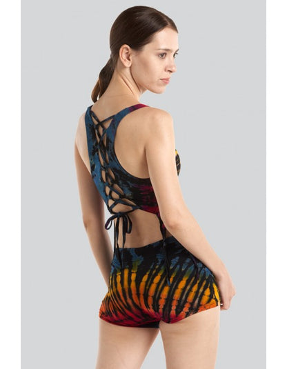 Cosmic Fringe Tie Dye Lace-Up Crop Top in Assorted Colors