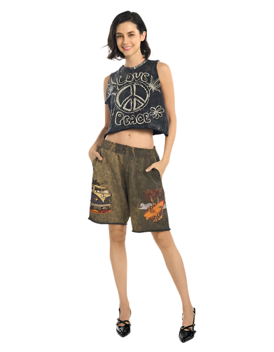 Love & Peace Stone Wash Sleeveless Cotton Top