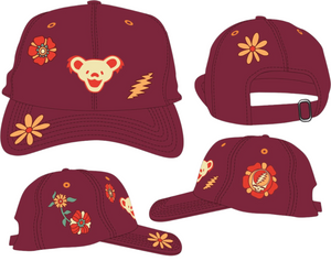 Grateful Dead Trippy Flowers Embroidered Bear Dad Hat