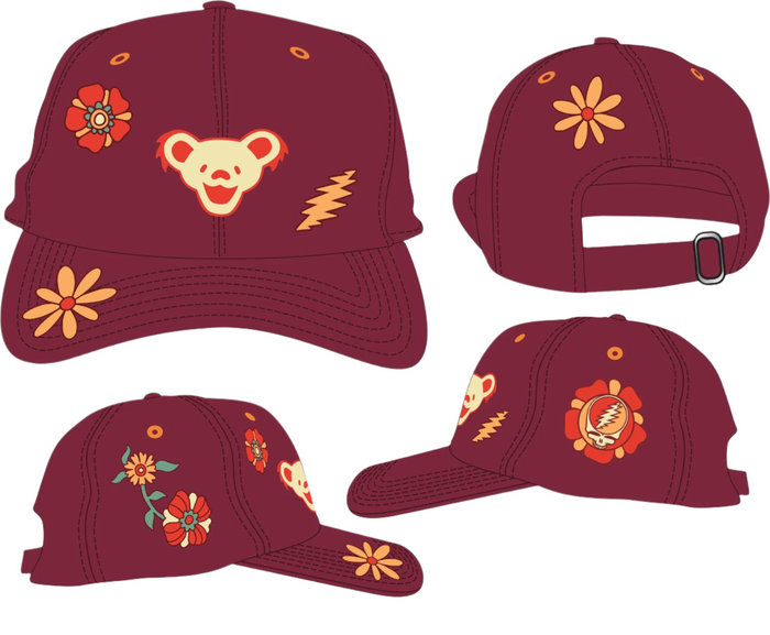 Grateful Dead Trippy Flowers Embroidered Bear Dad Hat